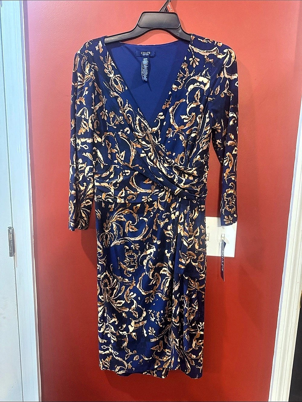 Chaps Paisley Midi Dress in Blue & Gold Size Medium NWT